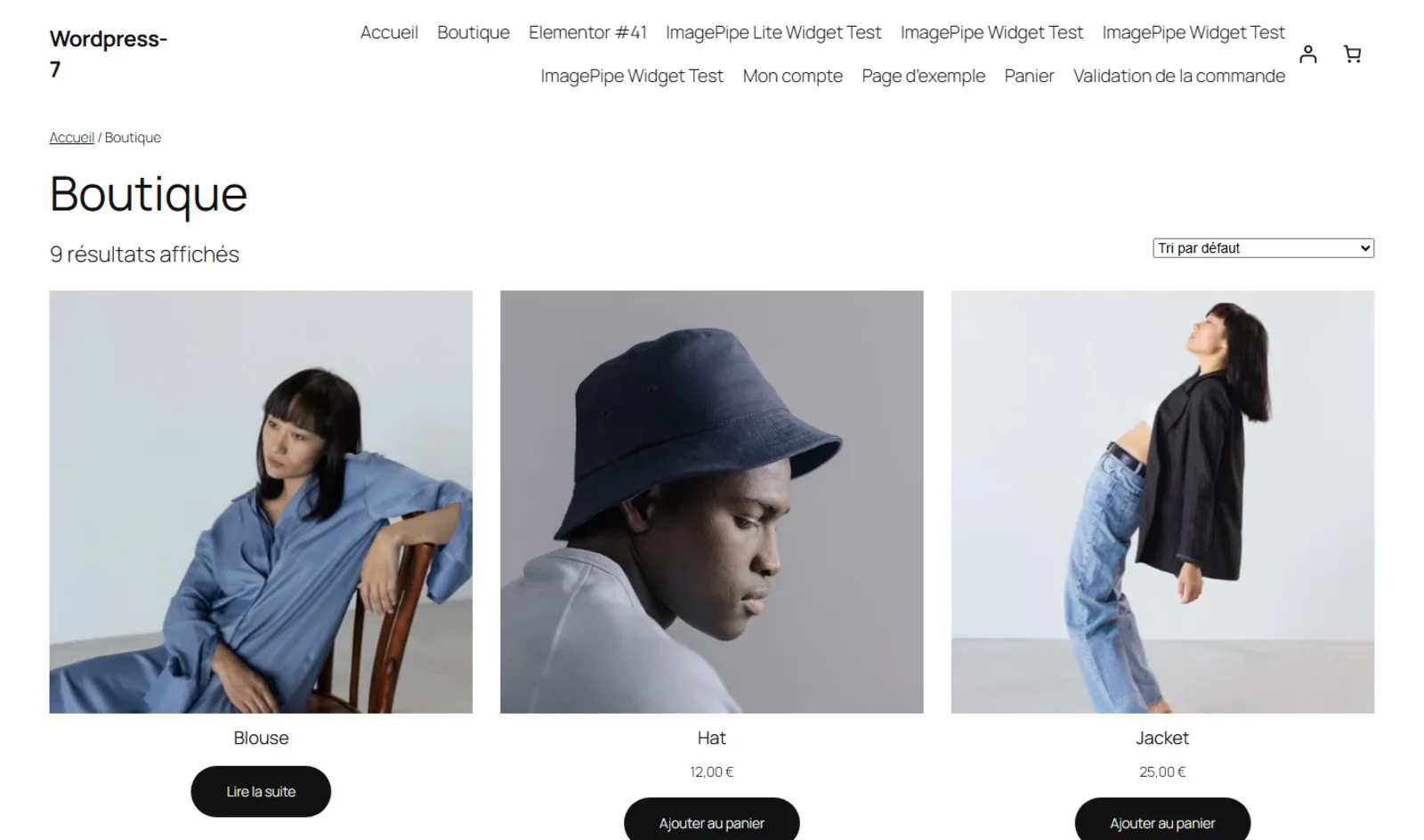 Capture d'écran de la grille de la boutique WooCommerce avec les images produit optimisées par ImagePipe