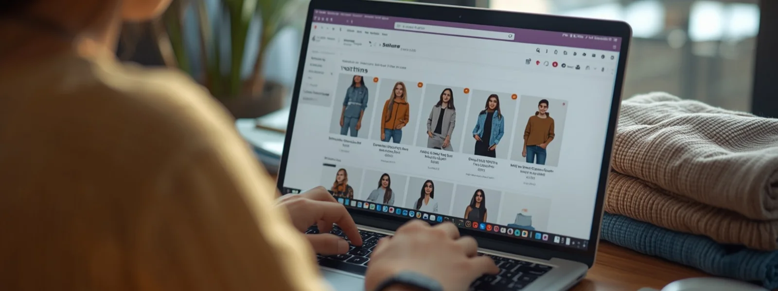 Illustration : une personne gérant les fiches produit de sa boutique WooCommerce sur un ordinateur portable